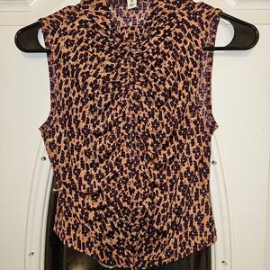 Elegant Sleeveless Ruched Blouse - Purple and Orange